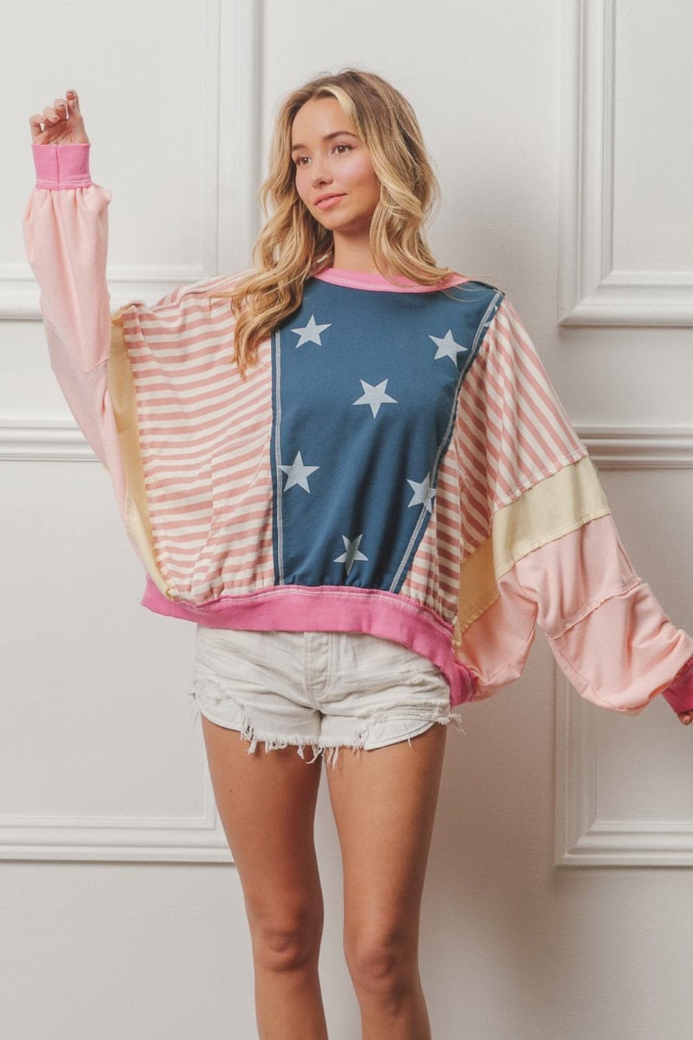 BiBi Stars and Stripes Round Neck Long Sleeve Top.