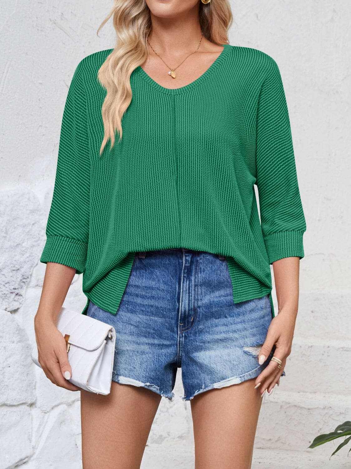 Textured 3/4 sleeve blouse - Love Salve 