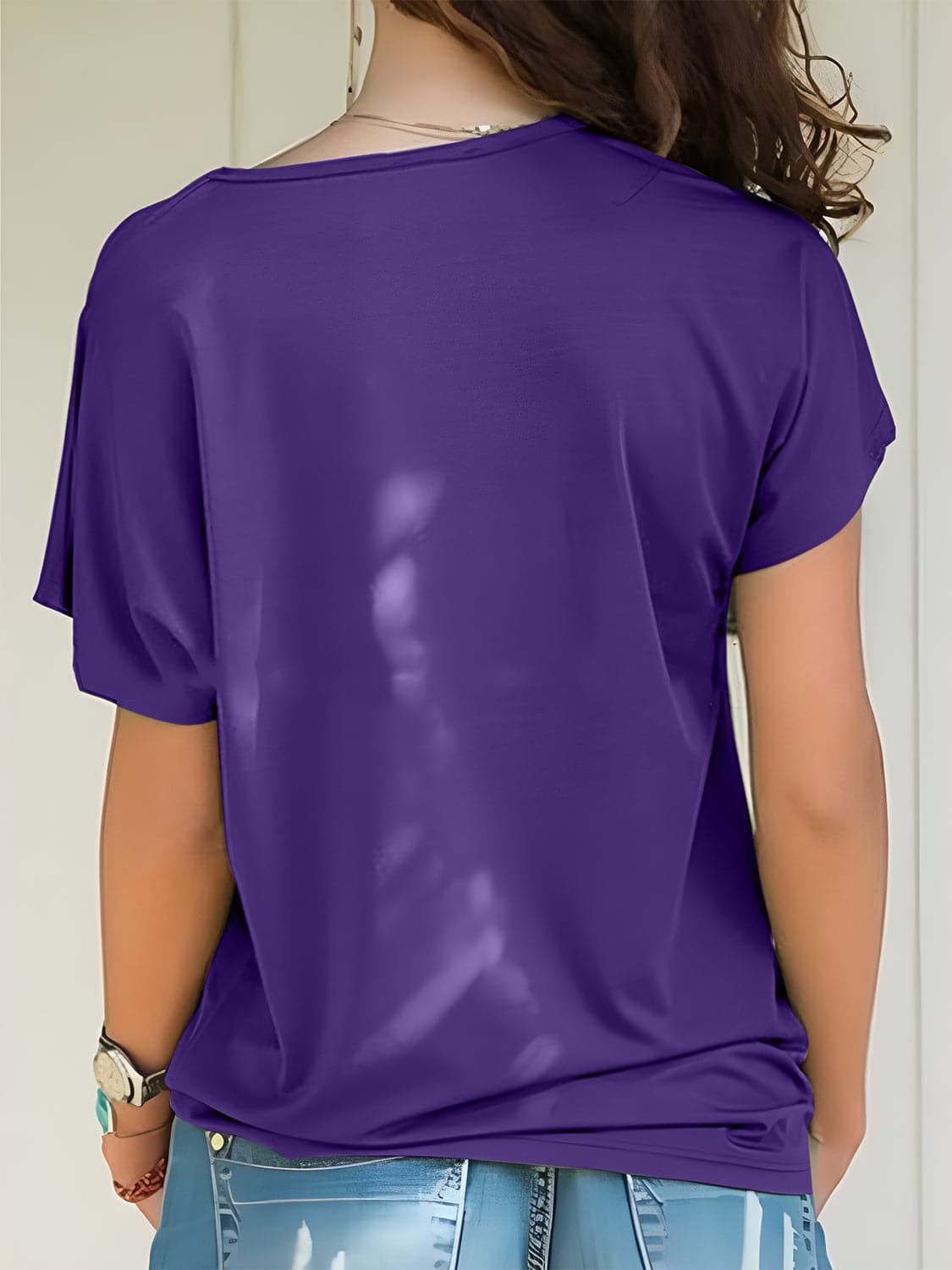 Chic asymmetrical neck tee with short sleeves