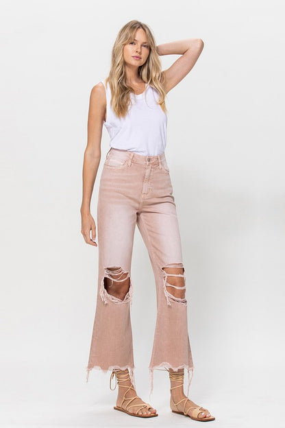 Rose Pink 90's Vintage Cropped Flare Jeans