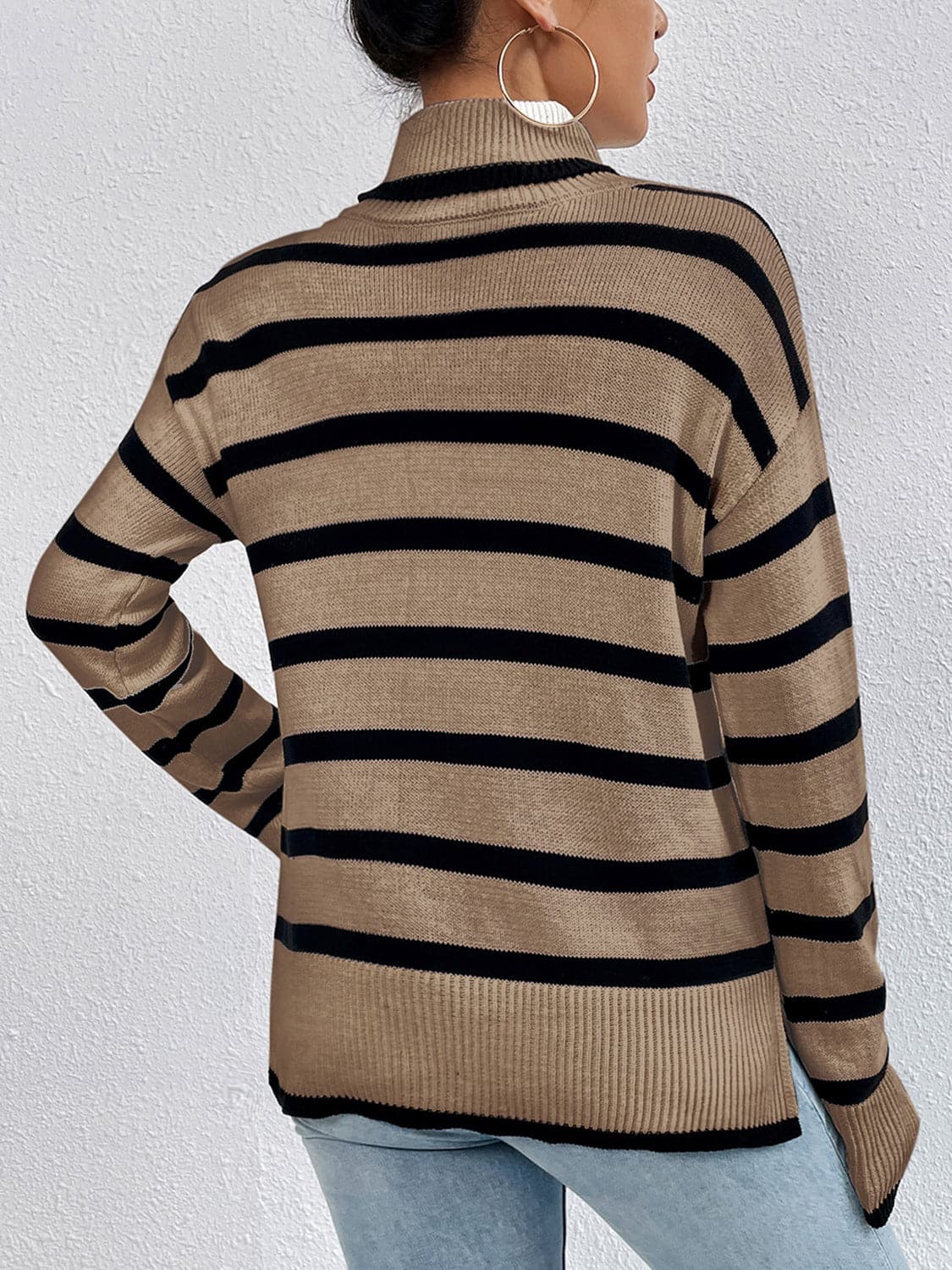 Striped Turtleneck Long Sleeve Sweater.