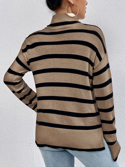 Striped Turtleneck Long Sleeve Sweater.