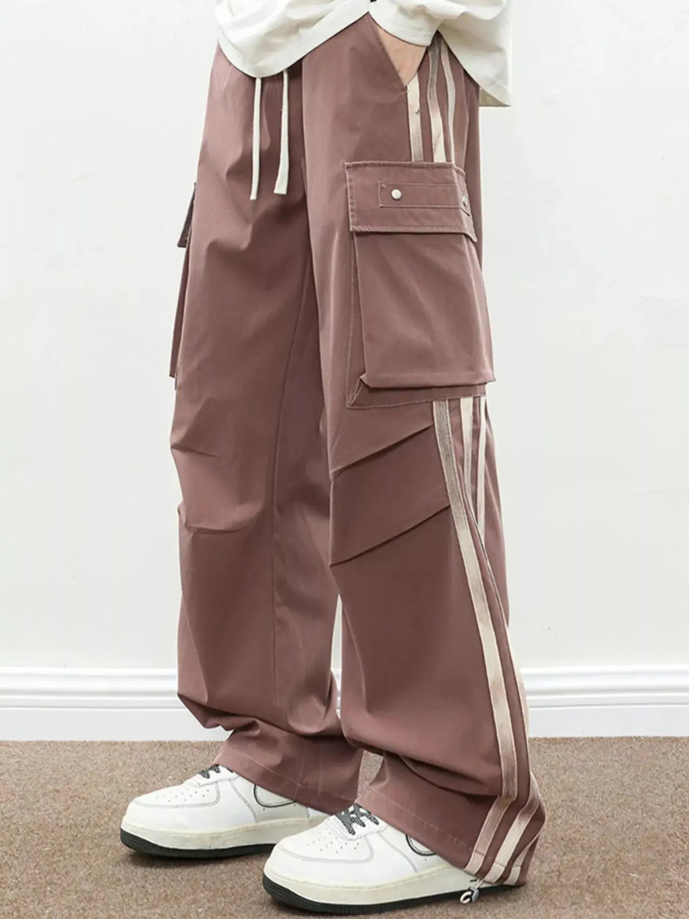 Men's Plus Size Casual Loose Cargo Pants with Side Stripes Simply Love