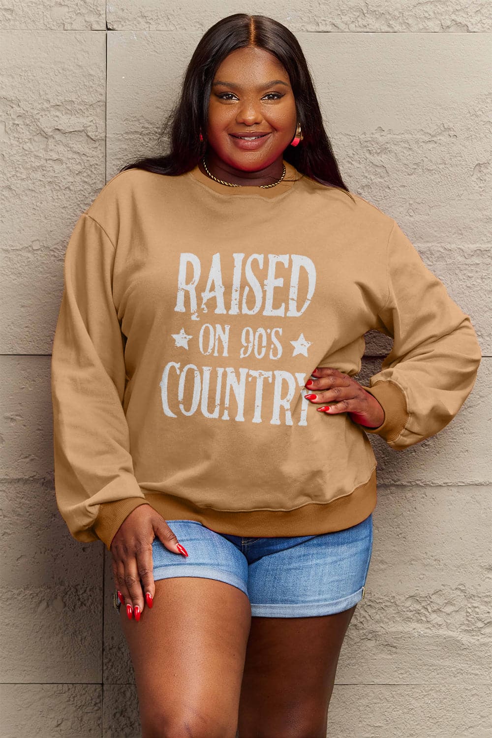 Simply Love Full Size RAISED ON 90'S COUNTRY Graphic Sweatshirt.