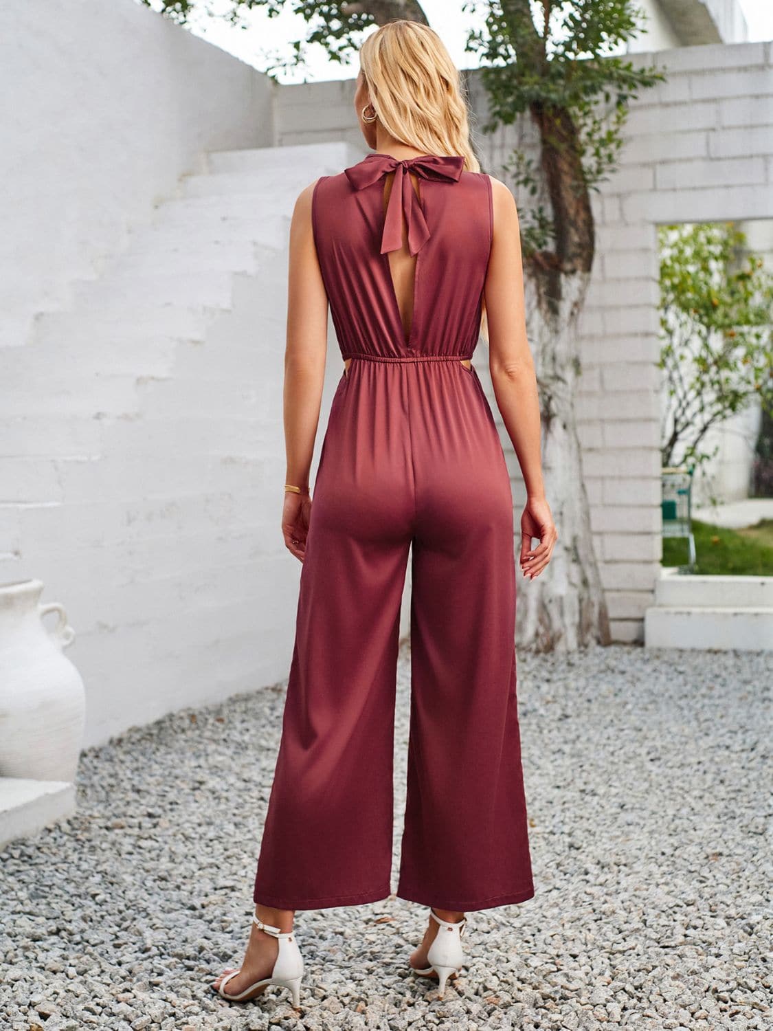 Cutout Tied Wide Leg Sleeveless Jumpsuit.