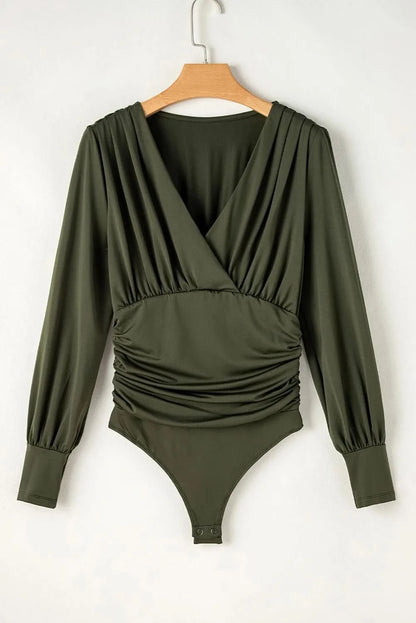 Ruched Surplice Long Sleeve Bodysuit