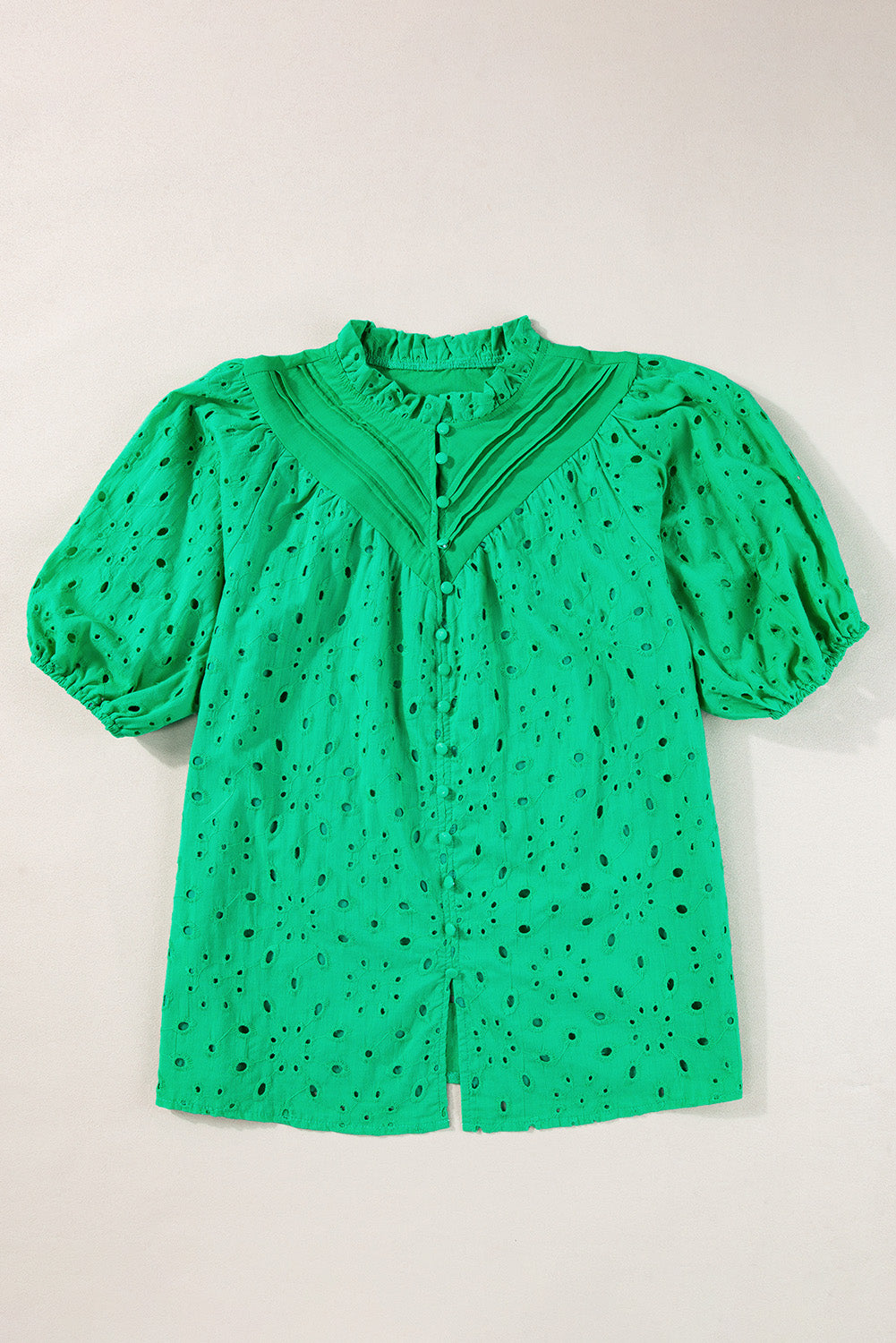 Charming green puff sleeve blouse