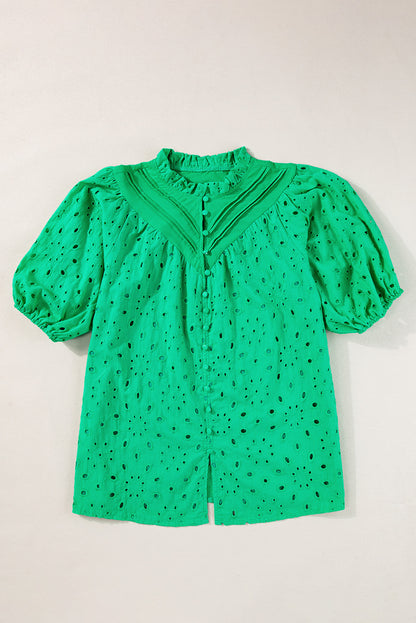 Charming green puff sleeve blouse