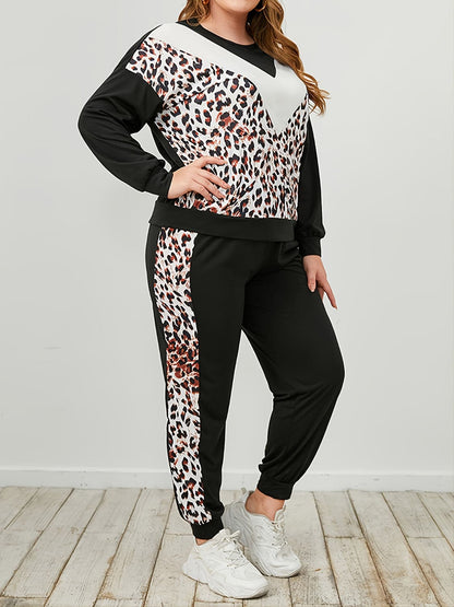 Plus Size Leopard Sweatshirt and Sweatpants Set.