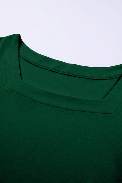 Chic green plus size square neck top with ruched shoulders