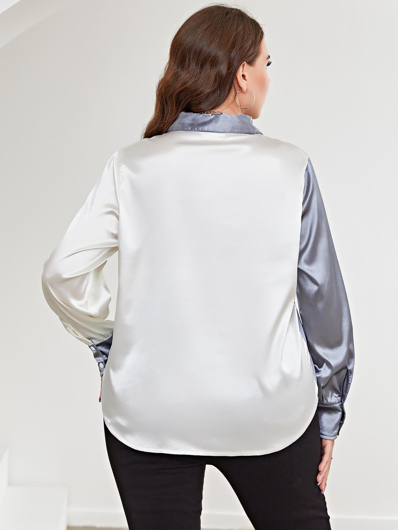 Plus Size Two-Tone Long Sleeve Shirt.