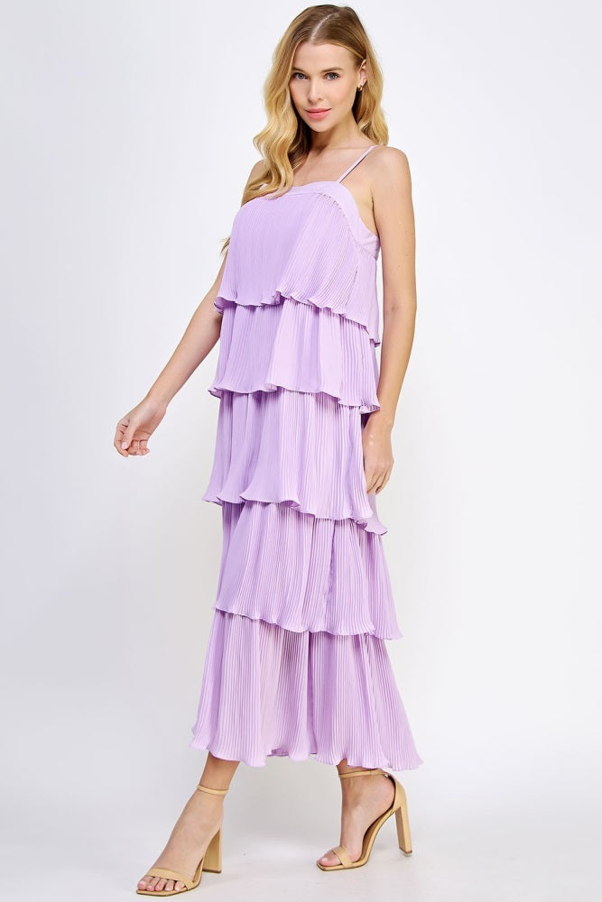 Lilac Pleated Tiered Maxi Dress PinkBlush