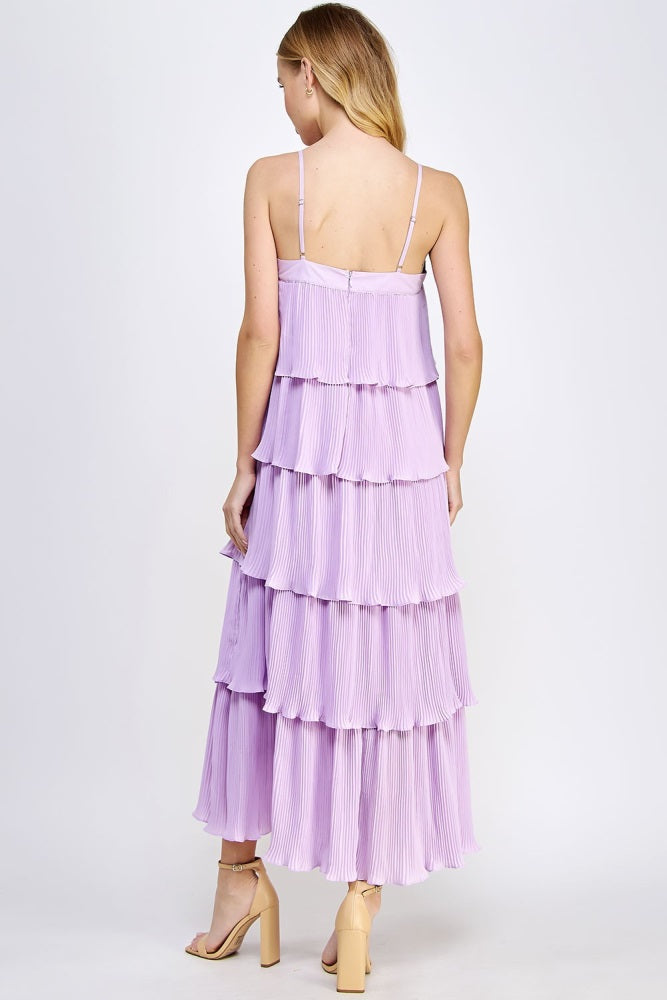 Lilac Pleated Tiered Maxi Dress PinkBlush