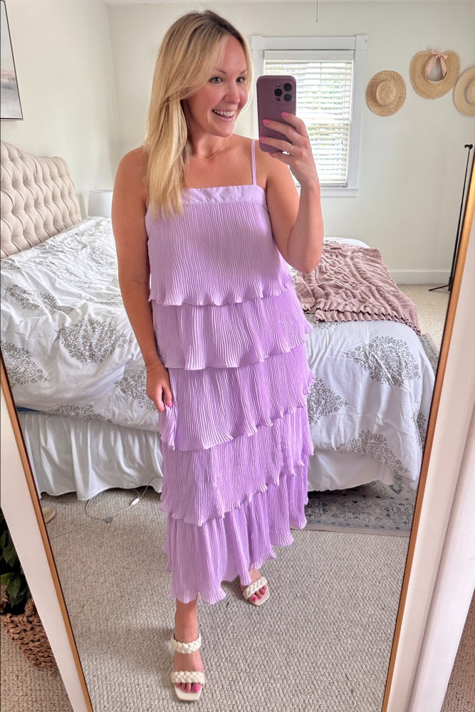 Lilac Pleated Tiered Maxi Dress PinkBlush