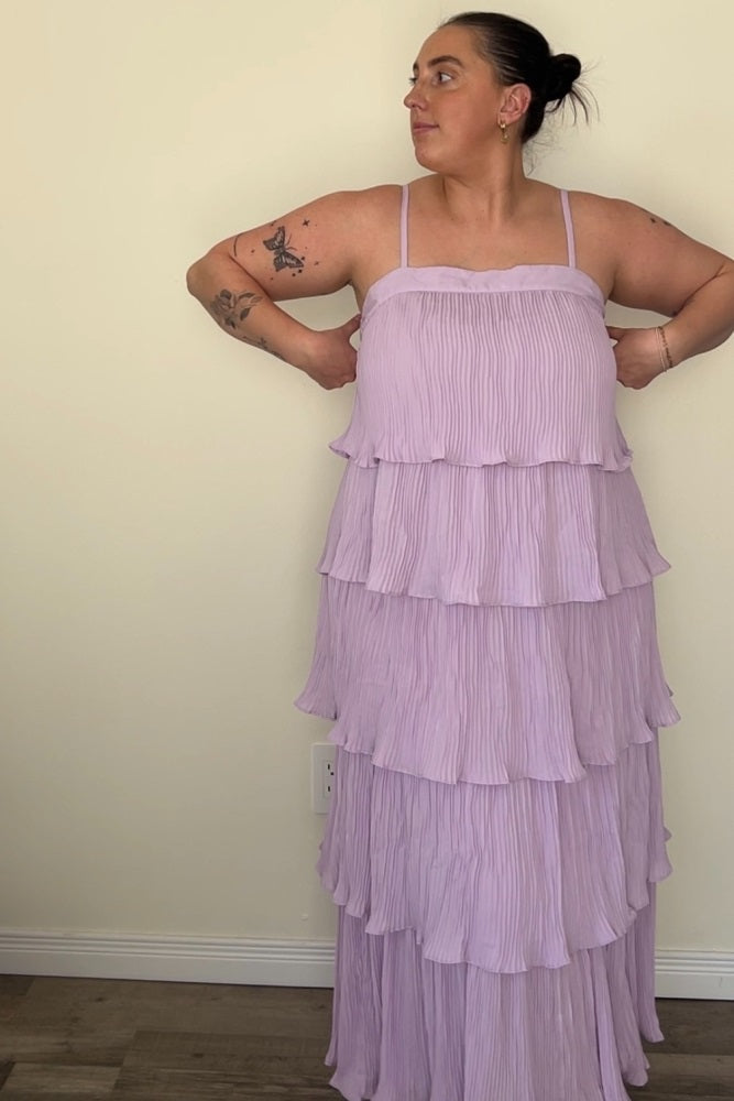 Lilac Pleated Tiered Maxi Dress PinkBlush