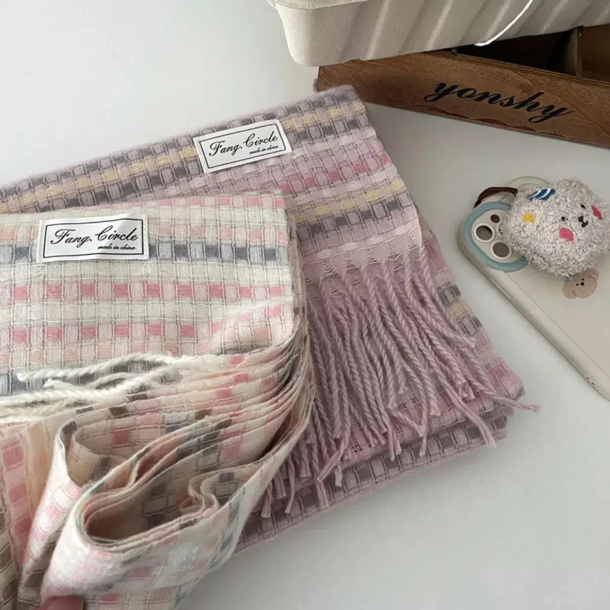 Plaid Fringe Warm Scarf Simply Love