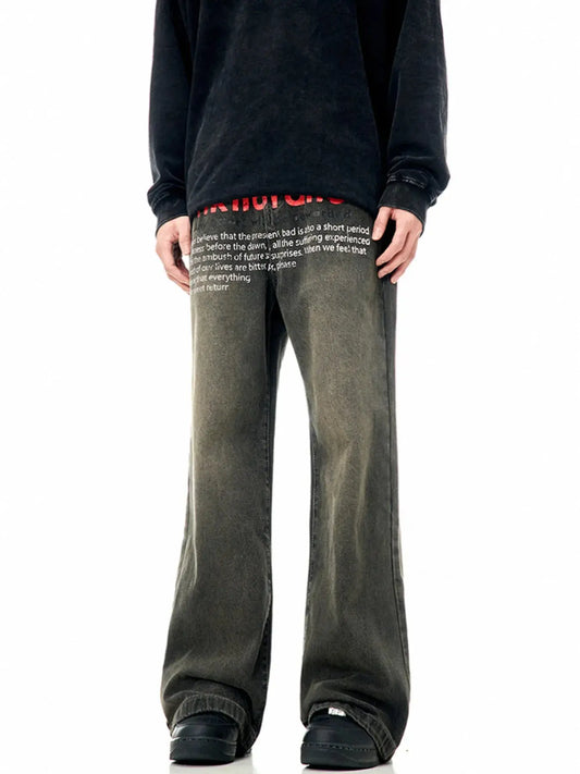 Men's Text Print Wide Leg Jeans Simply Love