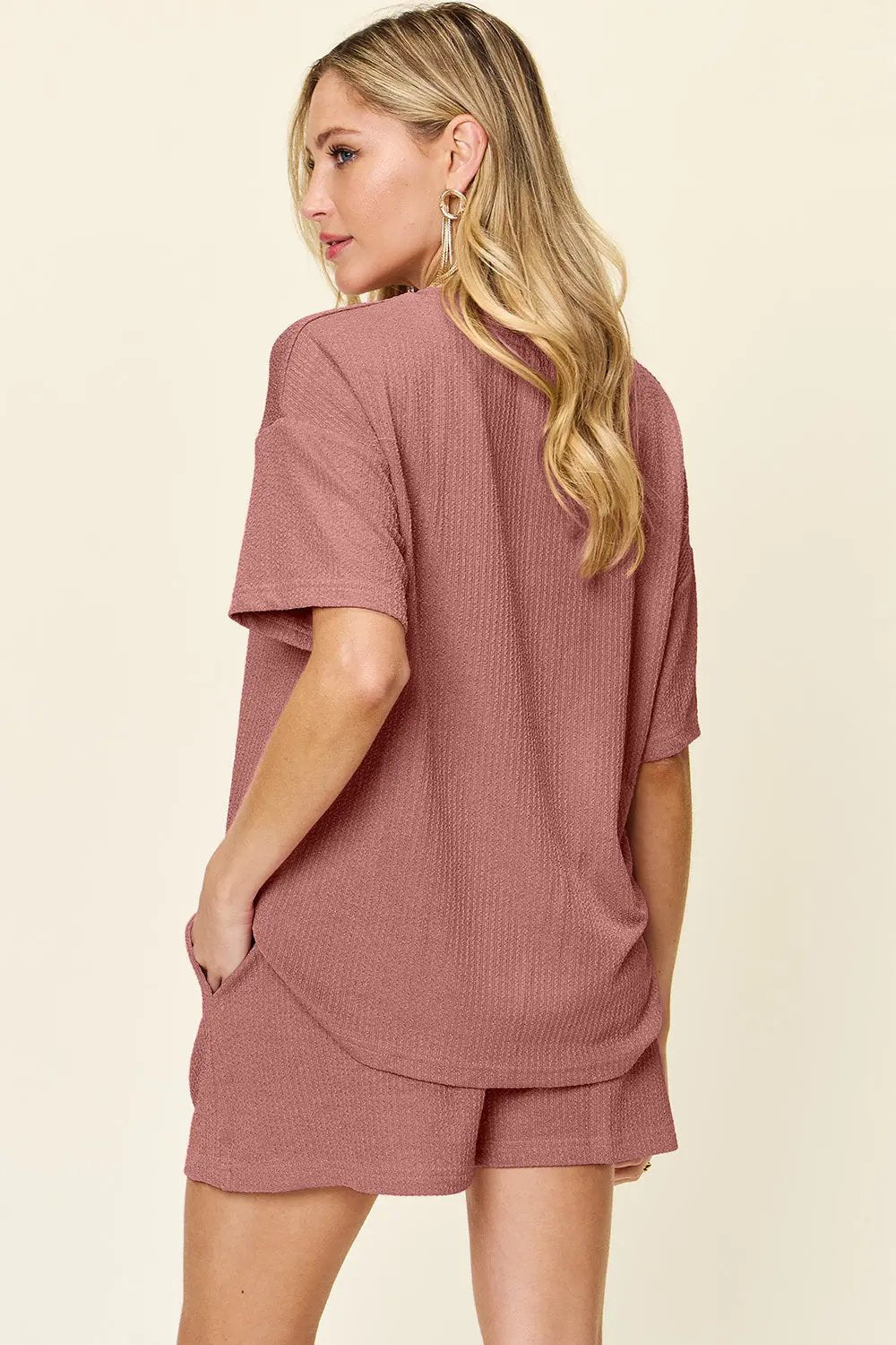 Double Take Full Size Round Neck Short Sleeve T-Shirt and Shorts Set - Love Salve