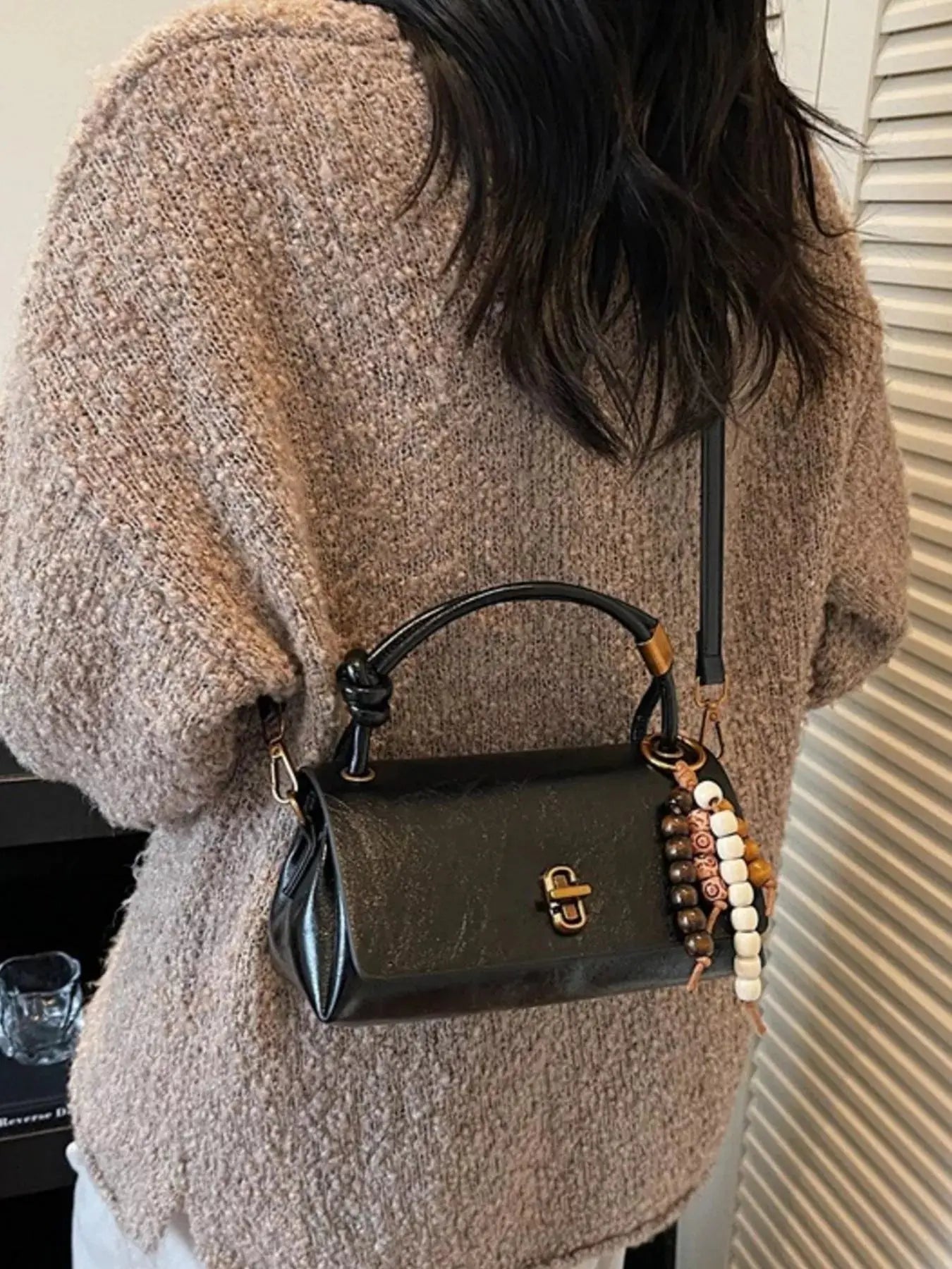 Leather Crossbody Bag with Bead Charm Simply Love