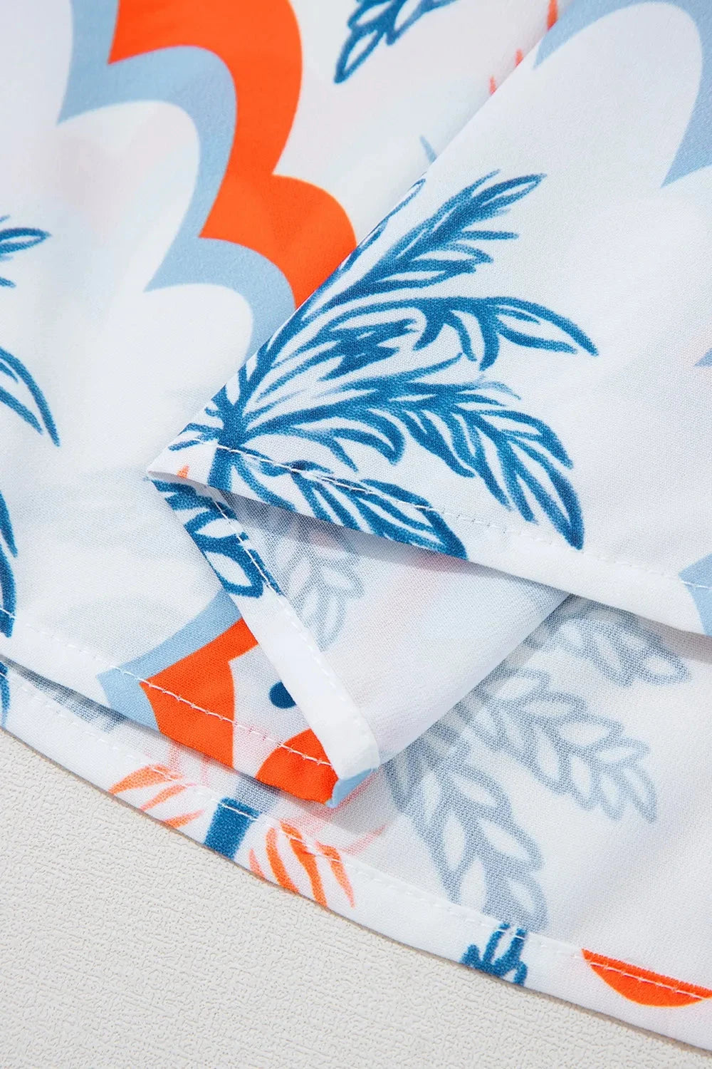 Contrast Palm Tree Printed Short Sleeve Flowy Dress Simply Love