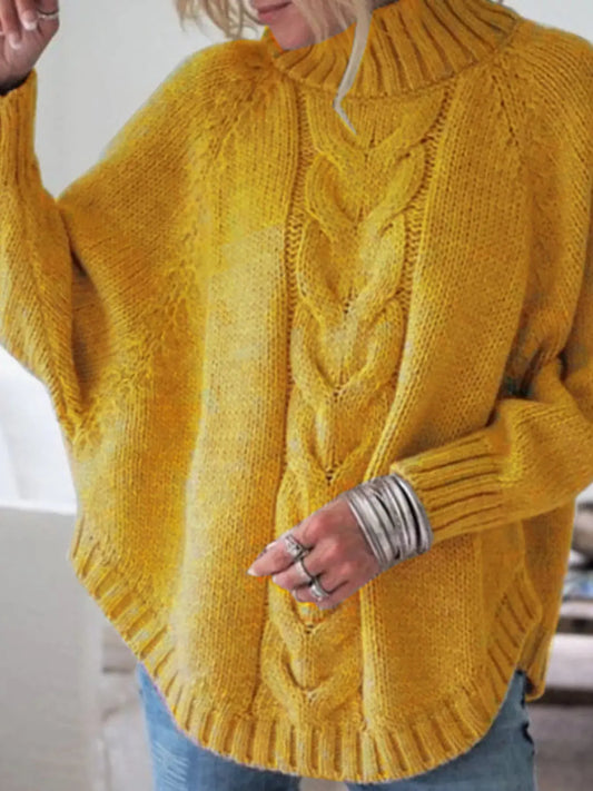 Full Size Cable-Knit Long Sleeve Sweater Plus Size Simply Love