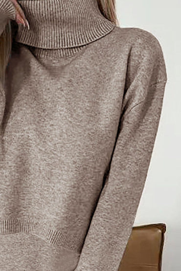 Turtleneck Dropped Shoulder Sweater and Midi Dress Sweater Set.