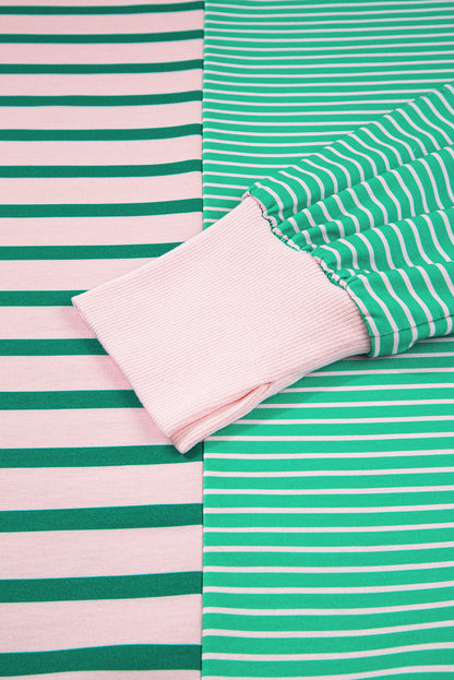 Green Stripe Color Block Exposed Seam Plus Size Sweatshirt