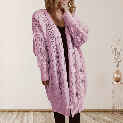 Cable-Knit Open Front Dropped Shoulder Cardigan.