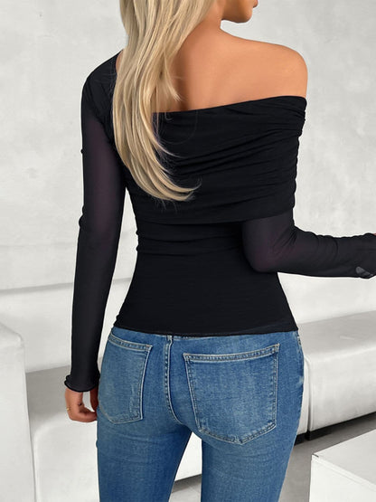 Ruched Asymmetrical Long Sleeve T-Shirt.