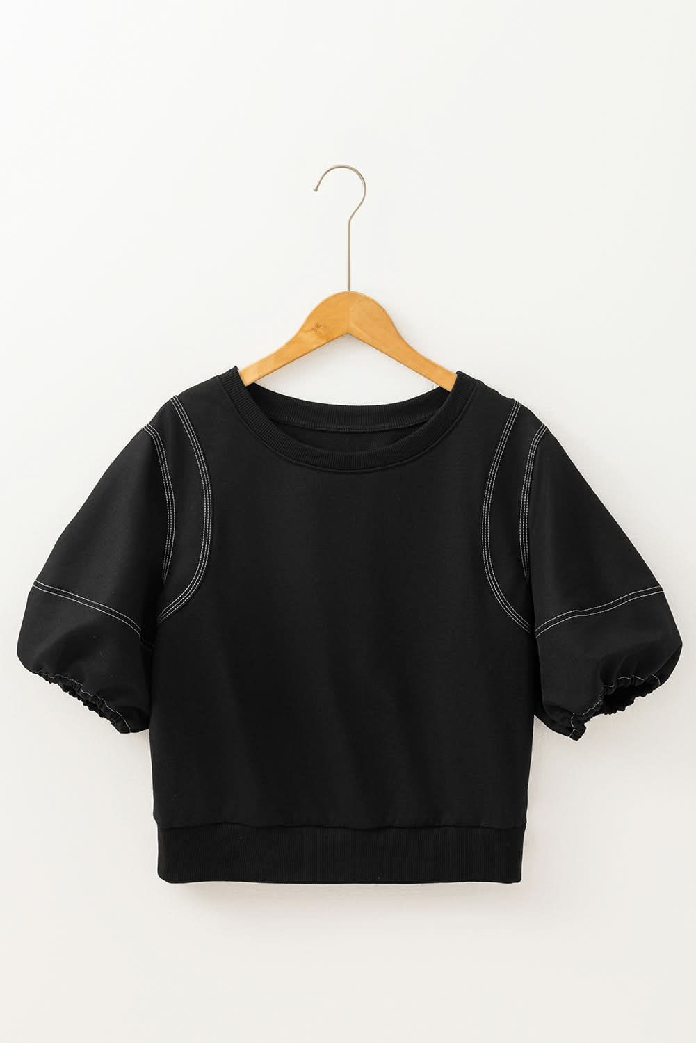 Slightly Stretchy Contrast Stitch Half Sleeve Top