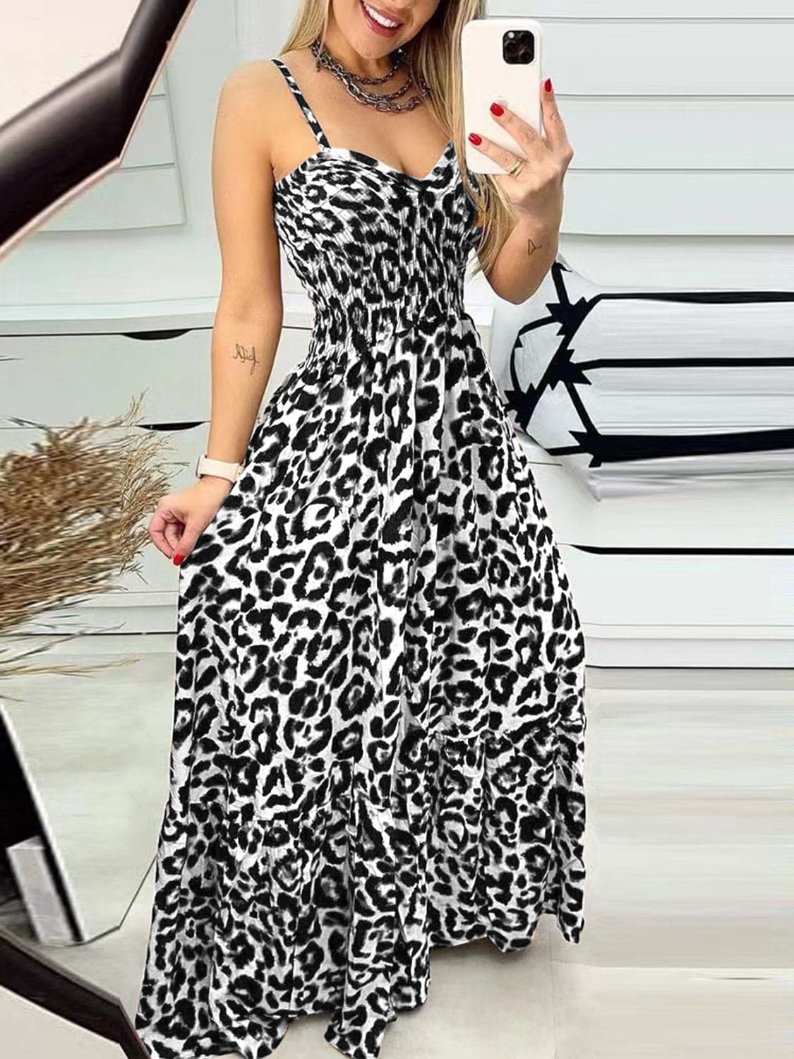 Leopard-print cami dress with sweetheart neckline