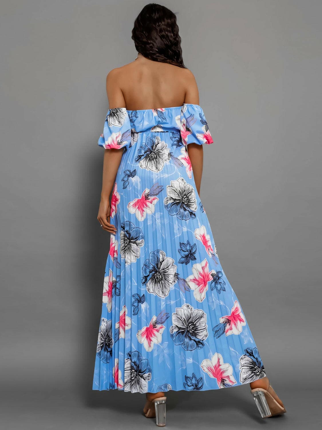 Pleated Floral Off-Shoulder Short Sleeve Midi DressPleated Floral Off-Shoulder Short Sleeve Midi Dress
 Step into elegance with our Pleated Floral Off-Shoulder Short Sleeve Midi Dress. Embrace sophistication effortleLove Salve -Shoulder Short Sleeve Midi Dressjust arrived