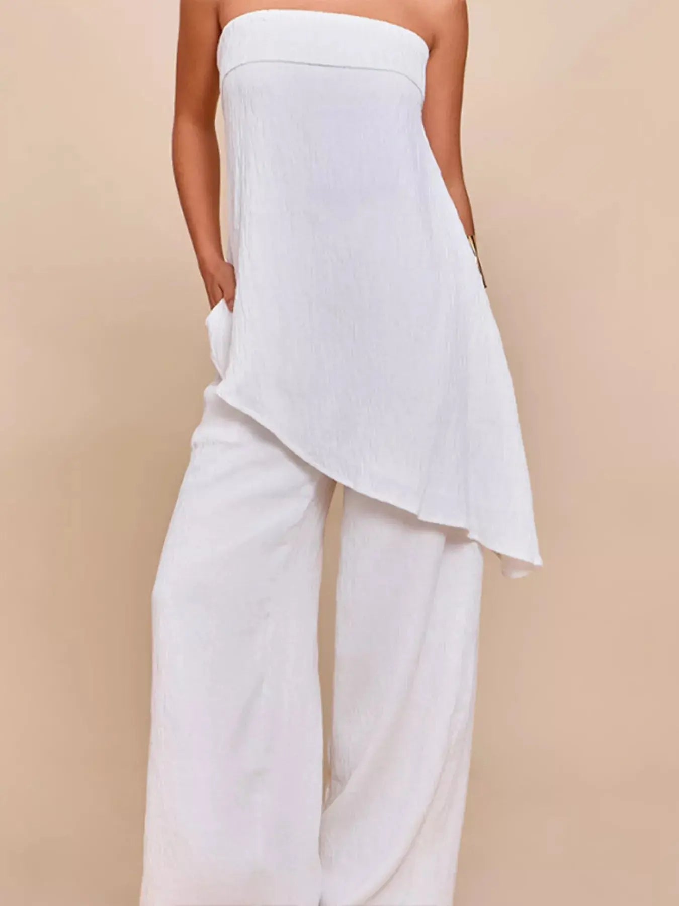 Full Size Asymmetrical Hem Tube Top and Pants Set Plus Size Simply Love