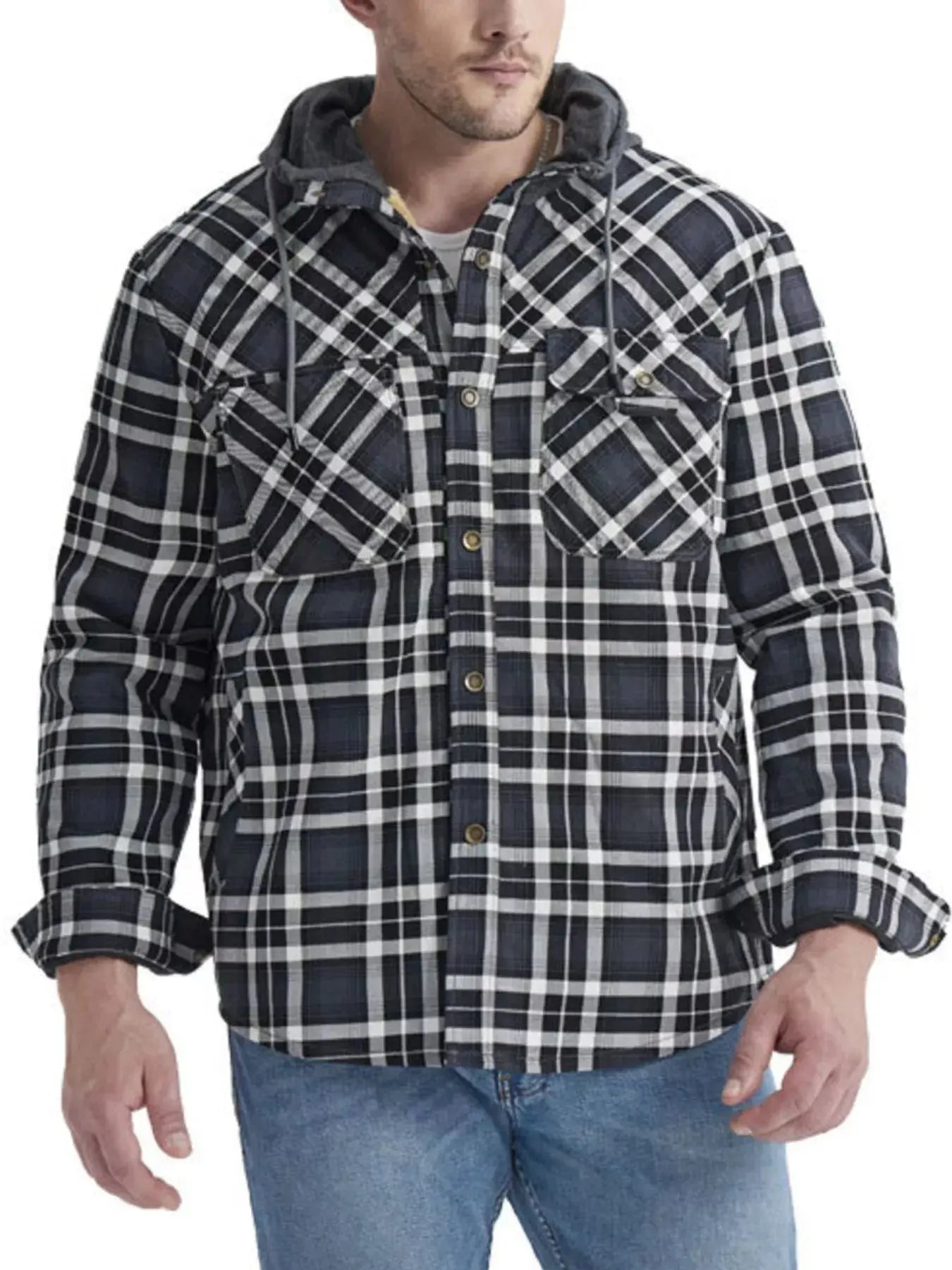 Men's Snap Down Plaid Flannel Hooded Jacket Simply Love
