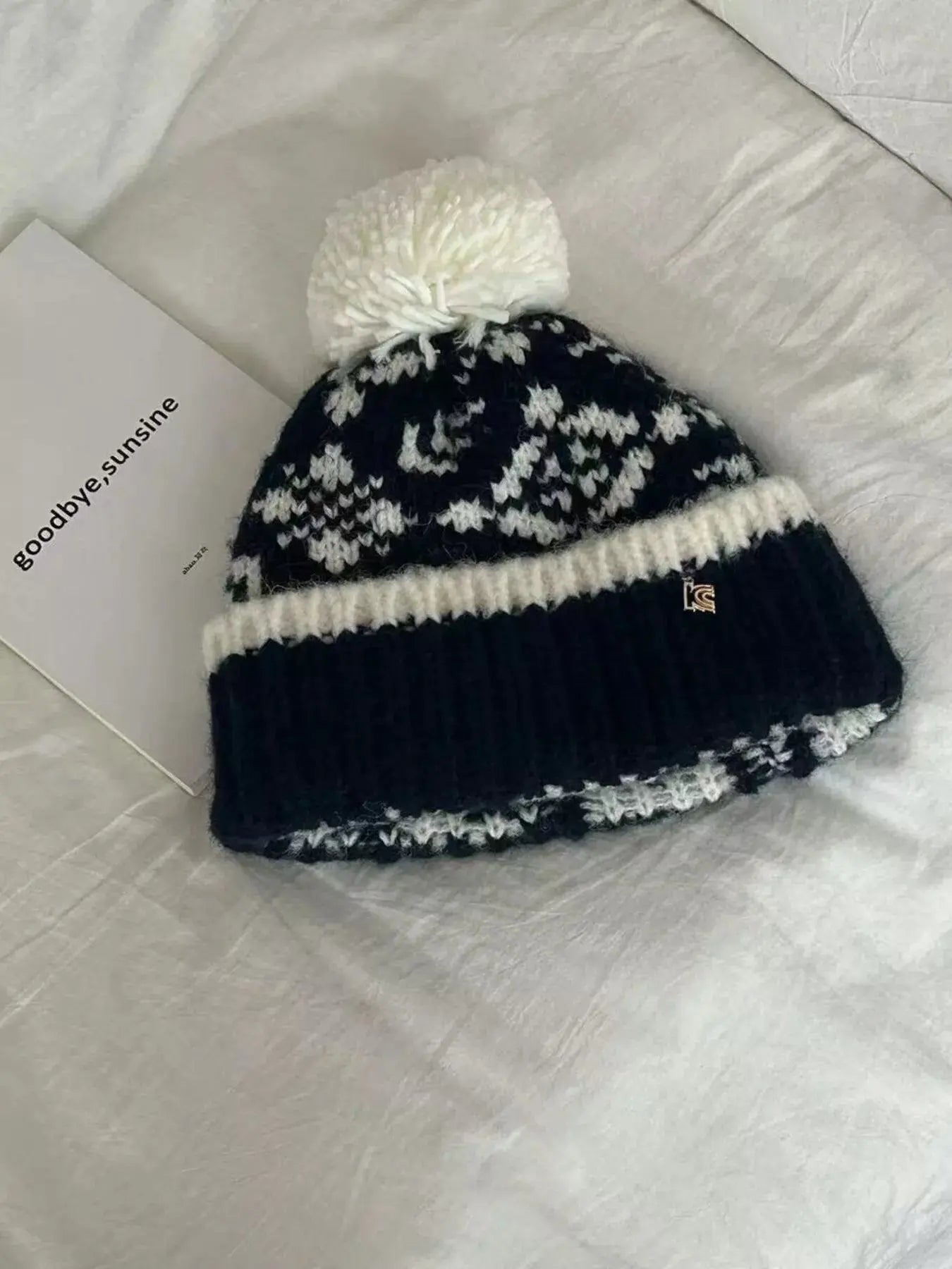 Snowflake Knitted Beanie Hat with Pom Pom Simply Love