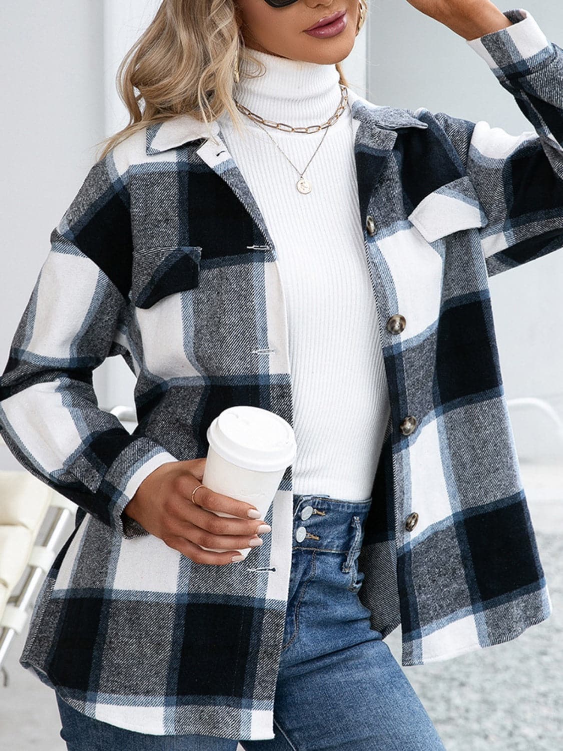 Plaid Button Up Long Sleeve Shacket.