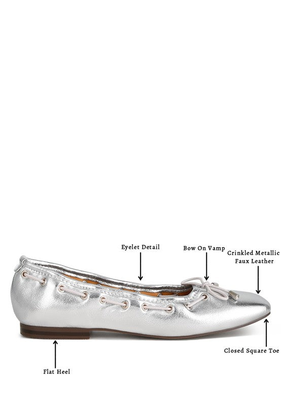 Chic metallic bow detail ballerinas with eyelet accents