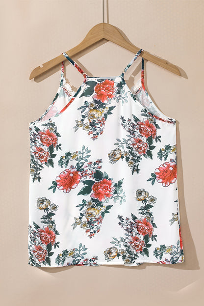 Charming white lace v-neck floral tank top