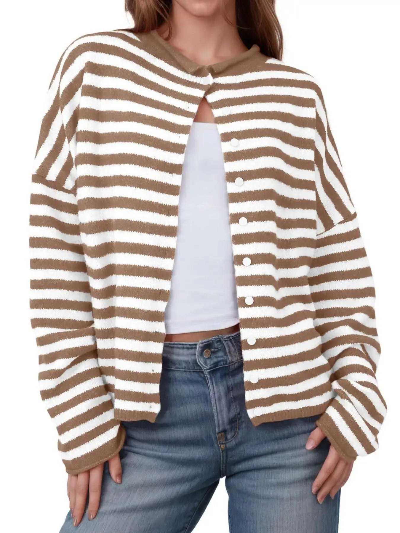 Striped Button-Down Knit Cardigan Simply Love