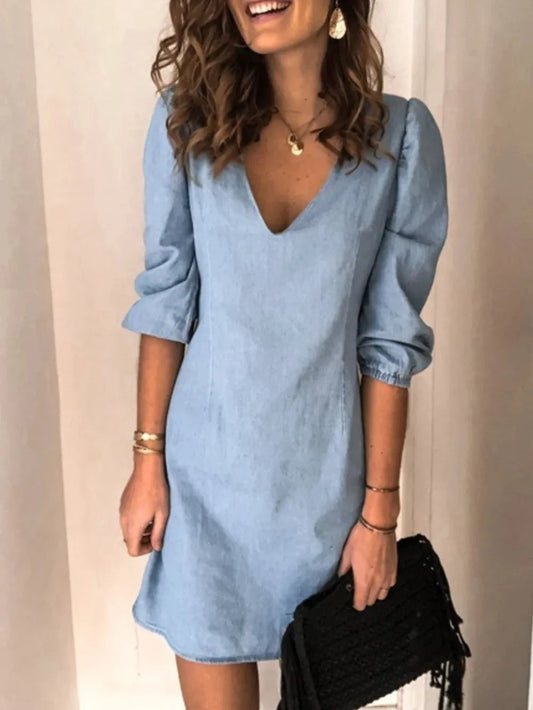 Full Size V-Neck Half Sleeve Dress Simply Love