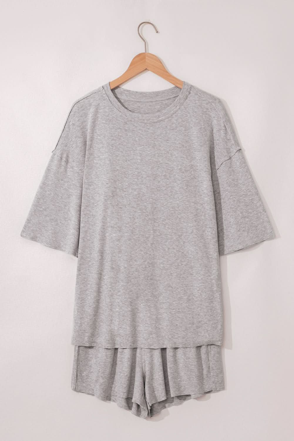 Gray Loose-Fit Two-Piece Tee and Shorts Set