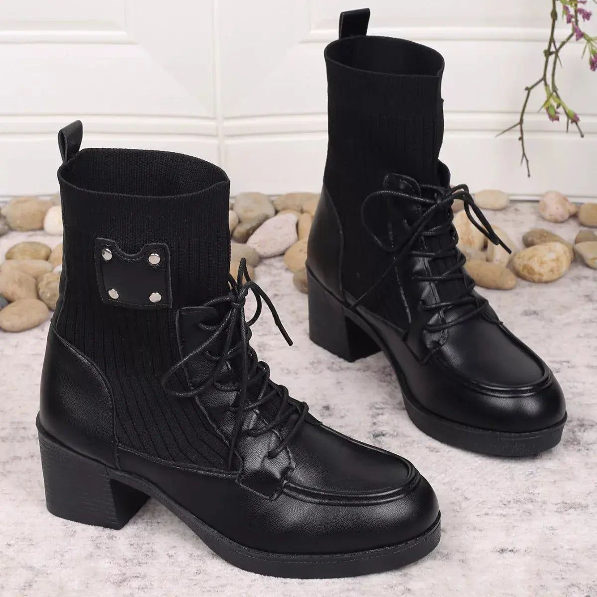 Lace Up Block Heels Boots Simply Love