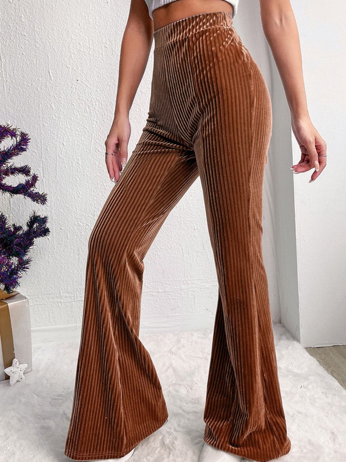 Ribbed High Waist Bootcut Pants.