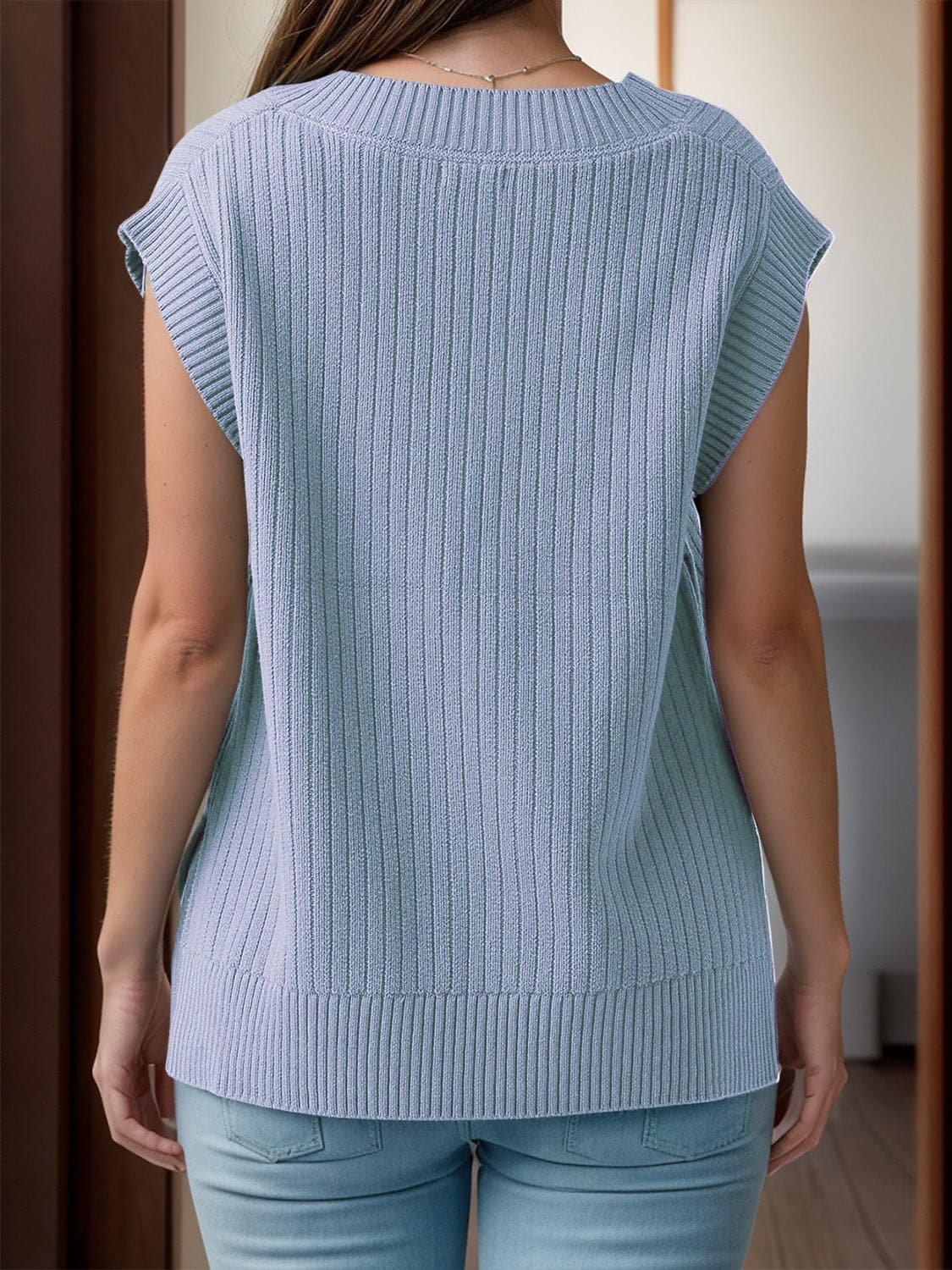 V-Neck Cap Sleeve Knit Vest.