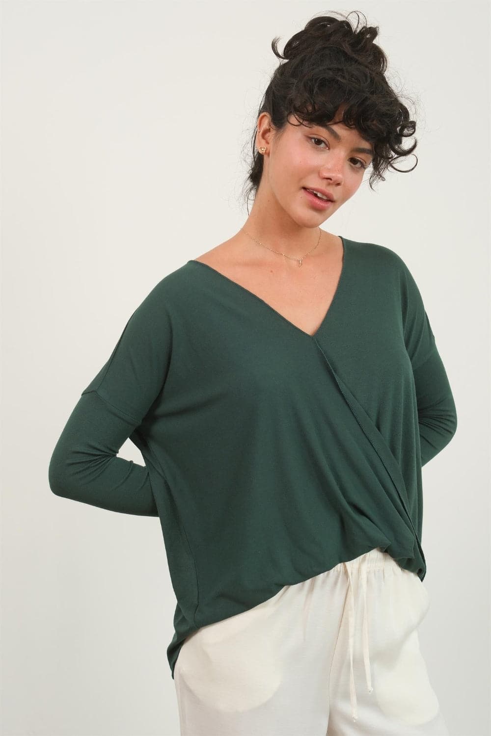 HYFVE Draped Drop Shoulder Long Sleeve Top.