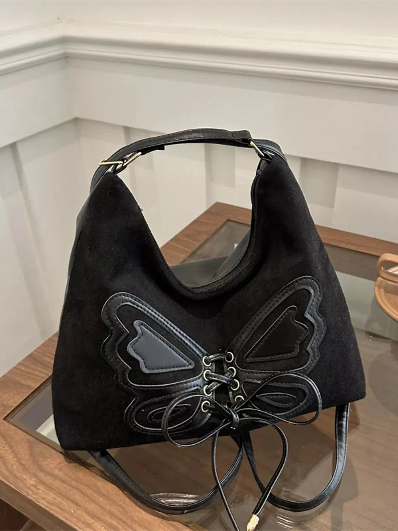 Butterfly Decor Lace-Up Shoulder Bag Simply Love