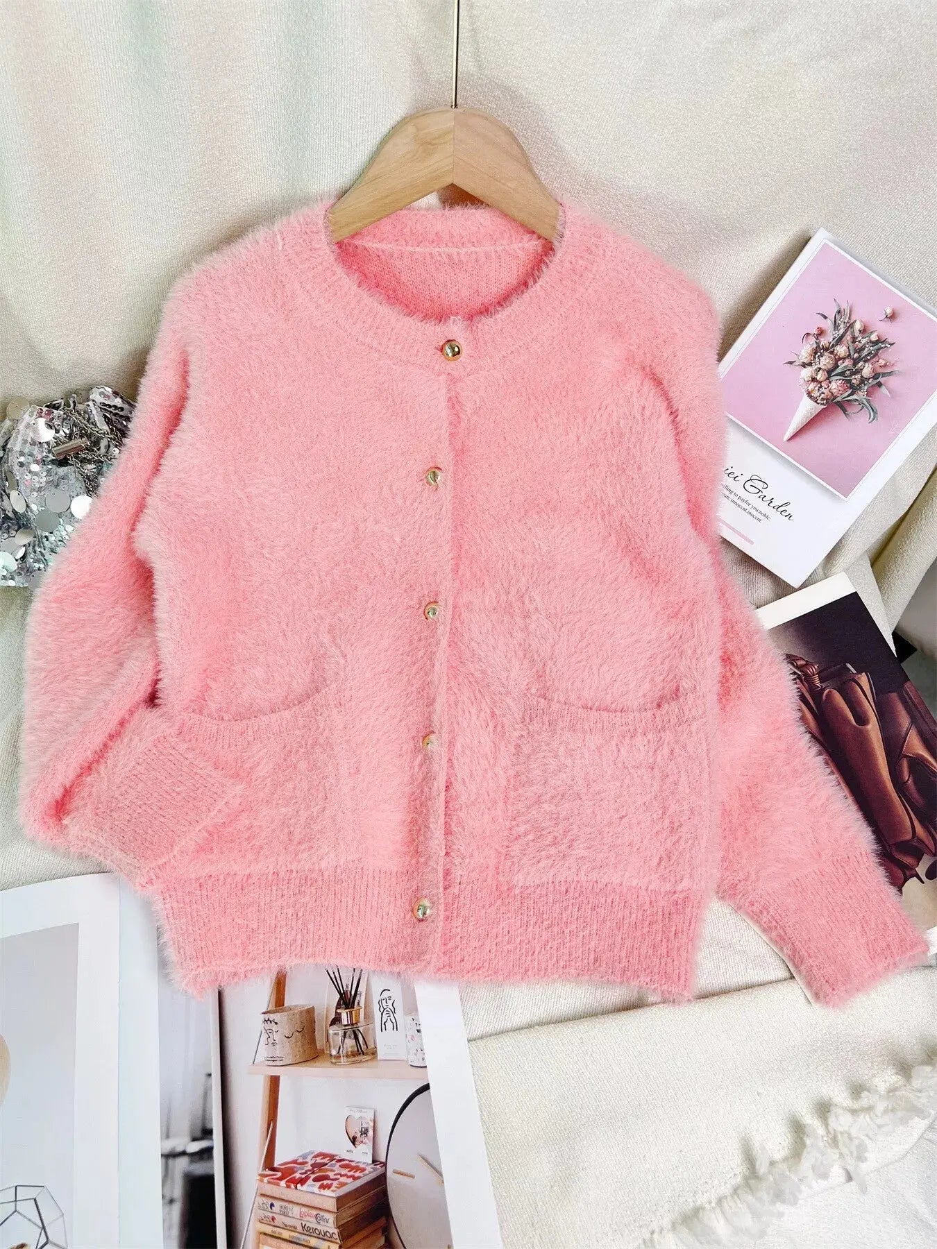 Fluffy Knit Button Up Cardigan Simply Love