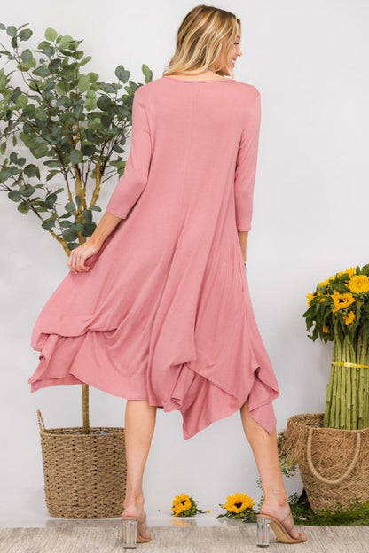 Celeste Full Size Pick-up Hem Asymmetric Midi Dress.