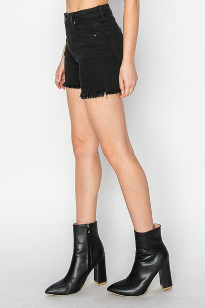 RISEN Full Size High Waist Raw Hem Denim Shorts.