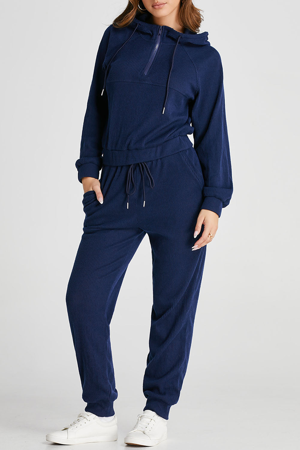 Navy blue cropped hoodie set